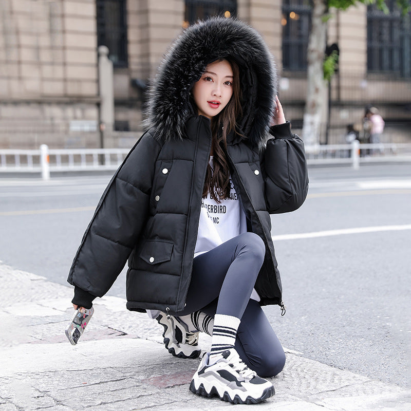Women's Cotton-padded Coat With A Thickened Large Fur Collar