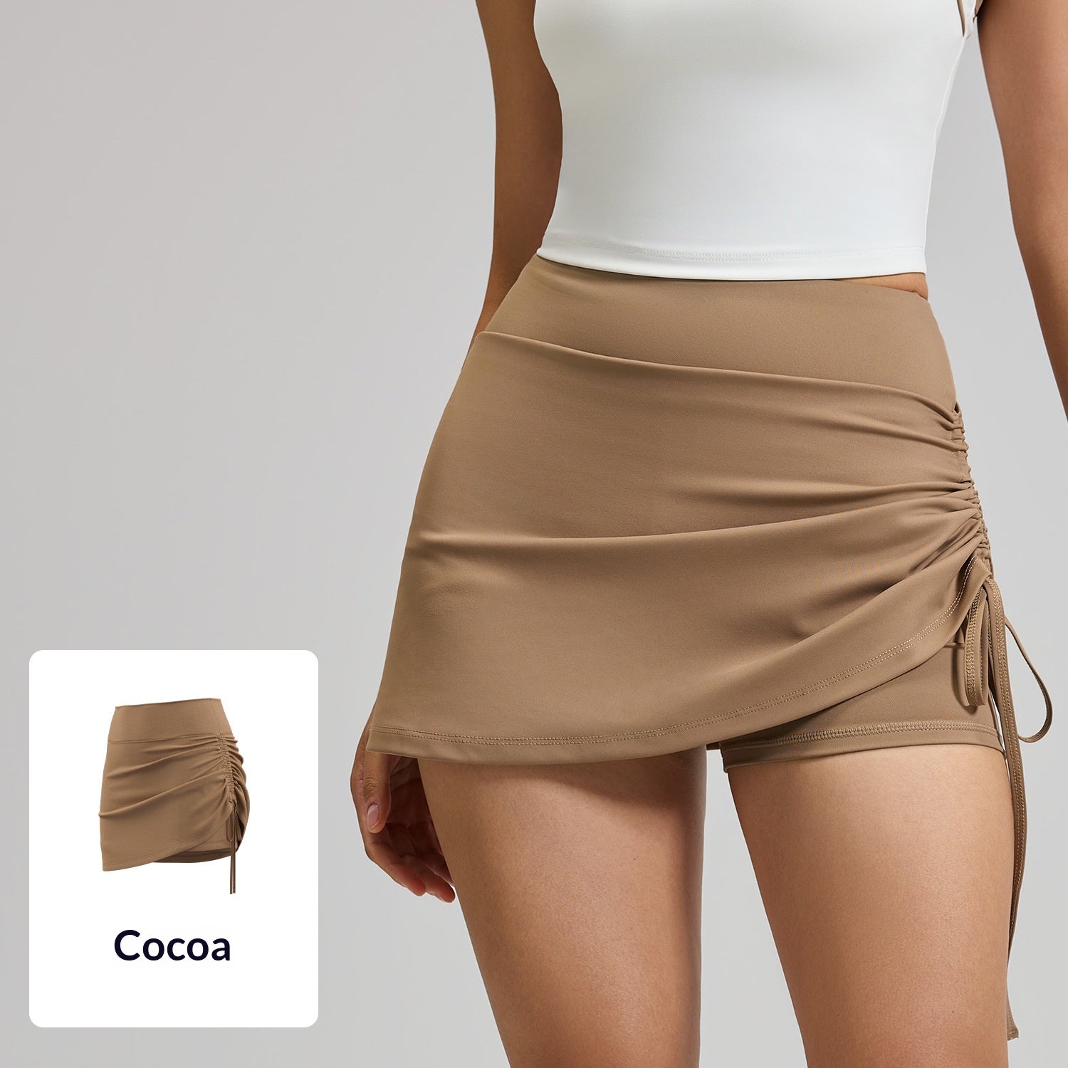 Womens Solid-color High-waisted Ruched Sports Skirt
