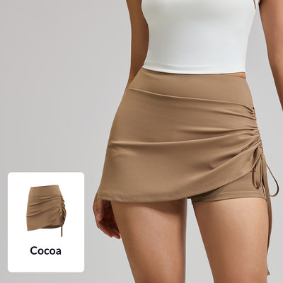Womens Solid-color High-waisted Ruched Sports Skirt