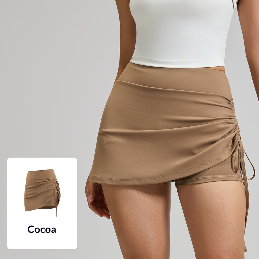 Womens Solid-color High-waisted Ruched Sports Skirt