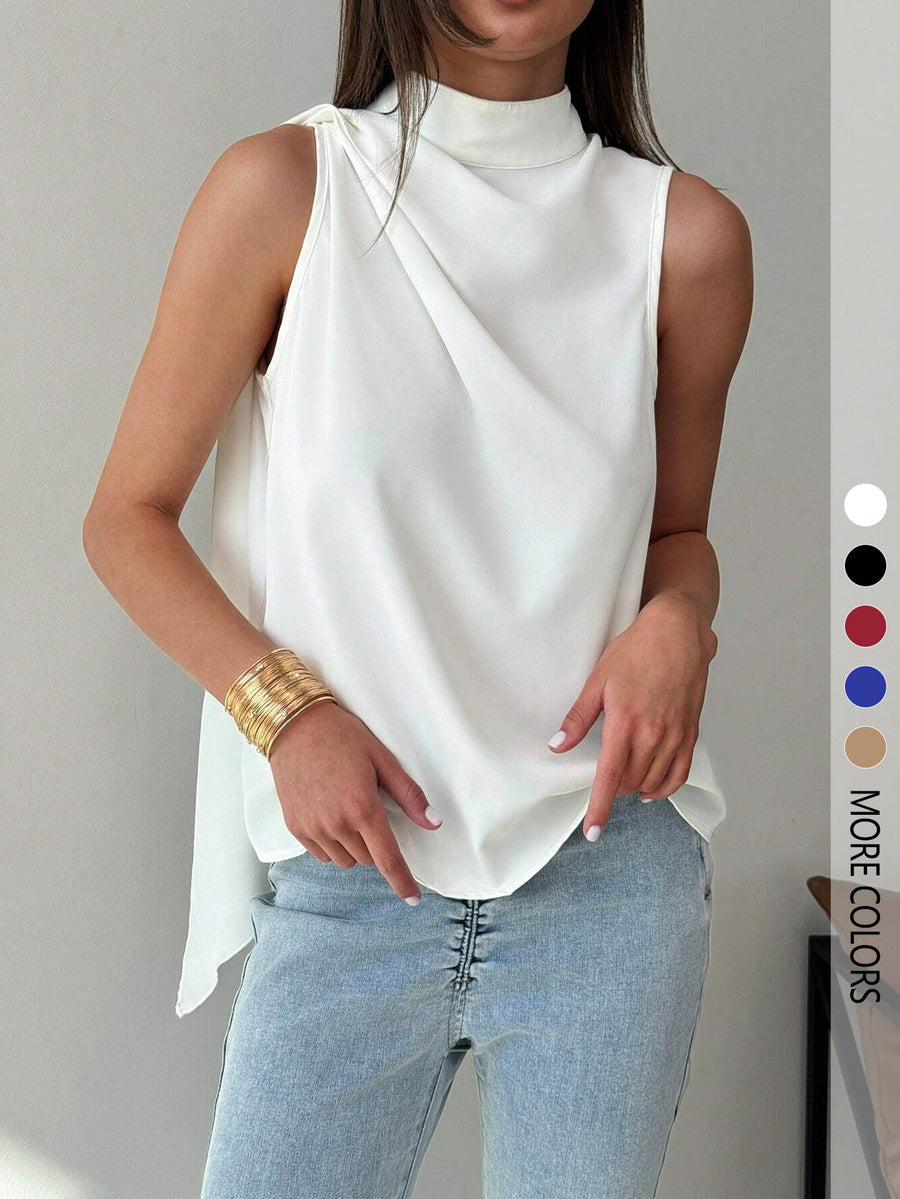 Solid-color Turtleneck Shirt With Ribbon Trim