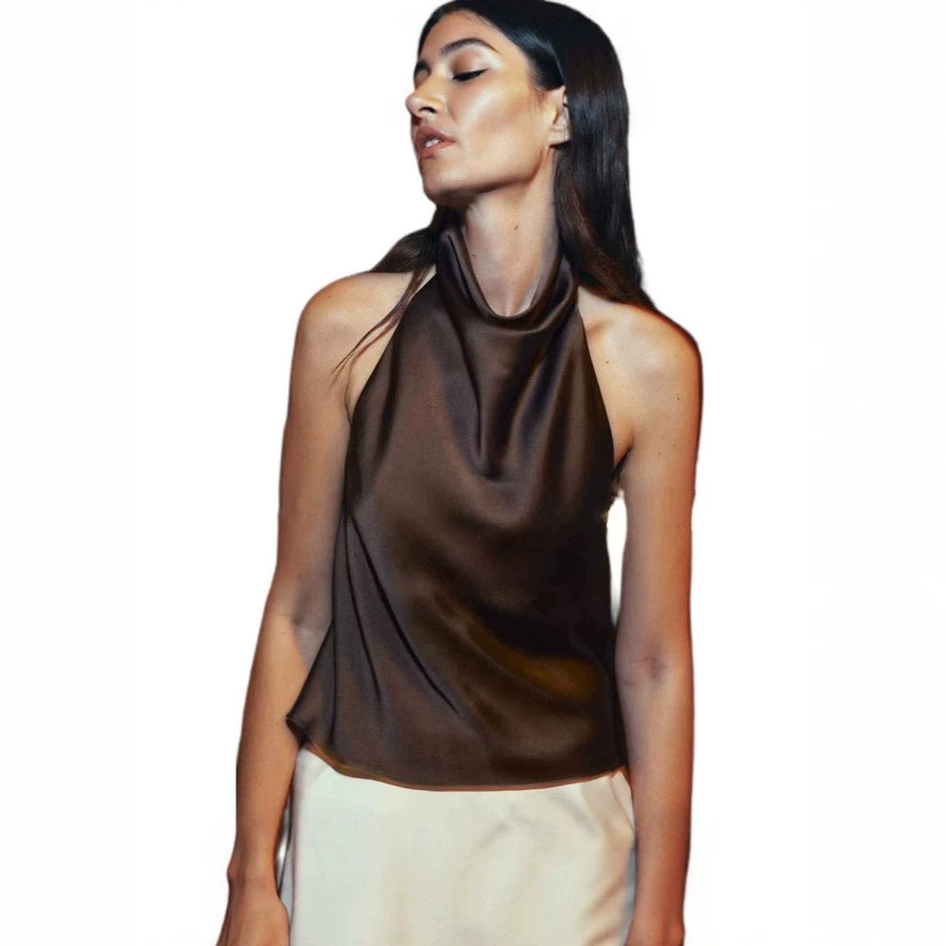 Halterneck Sleeveless Backless Slim-Fit Vest Top Strappy Top