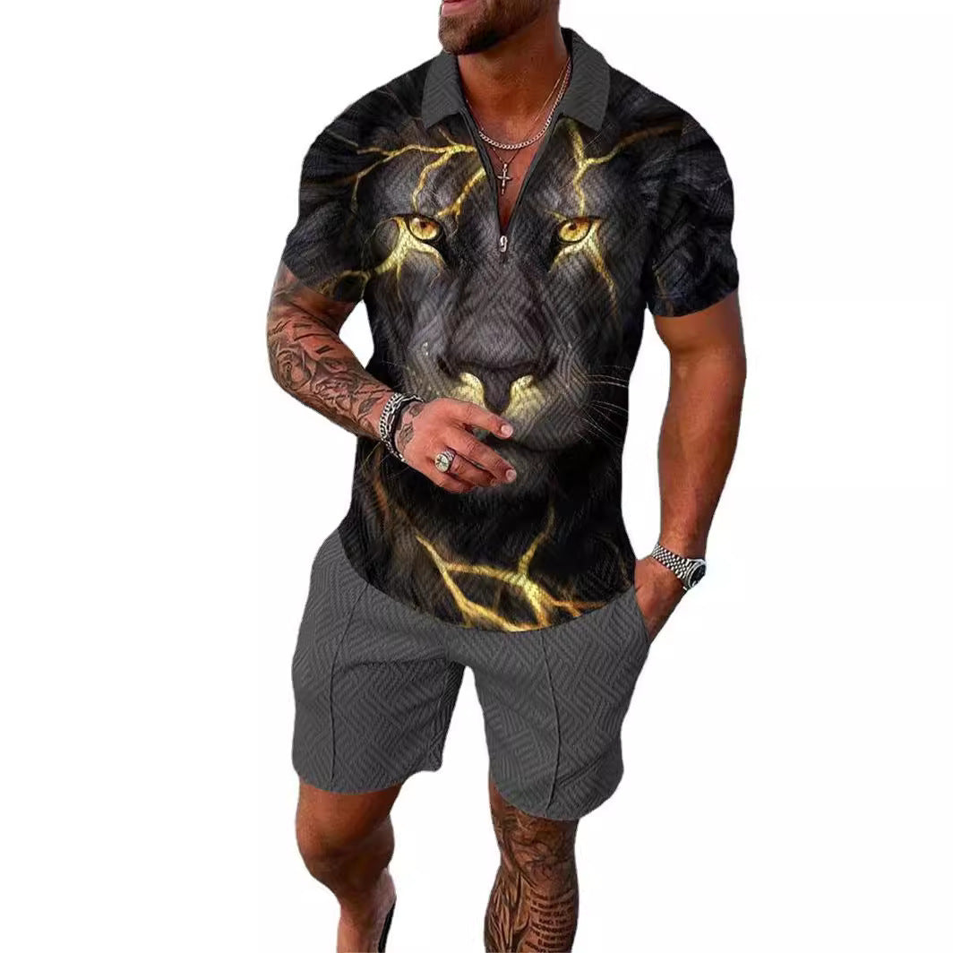 Polo Shirt Suit Men's Casual 3D Printed Polo Shirt Shorts