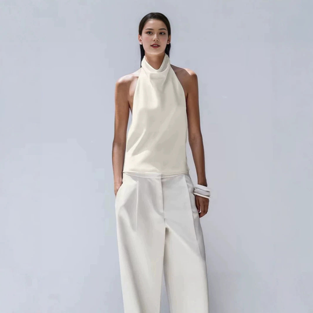 Halterneck Sleeveless Backless Slim-Fit Vest Top Strappy Top