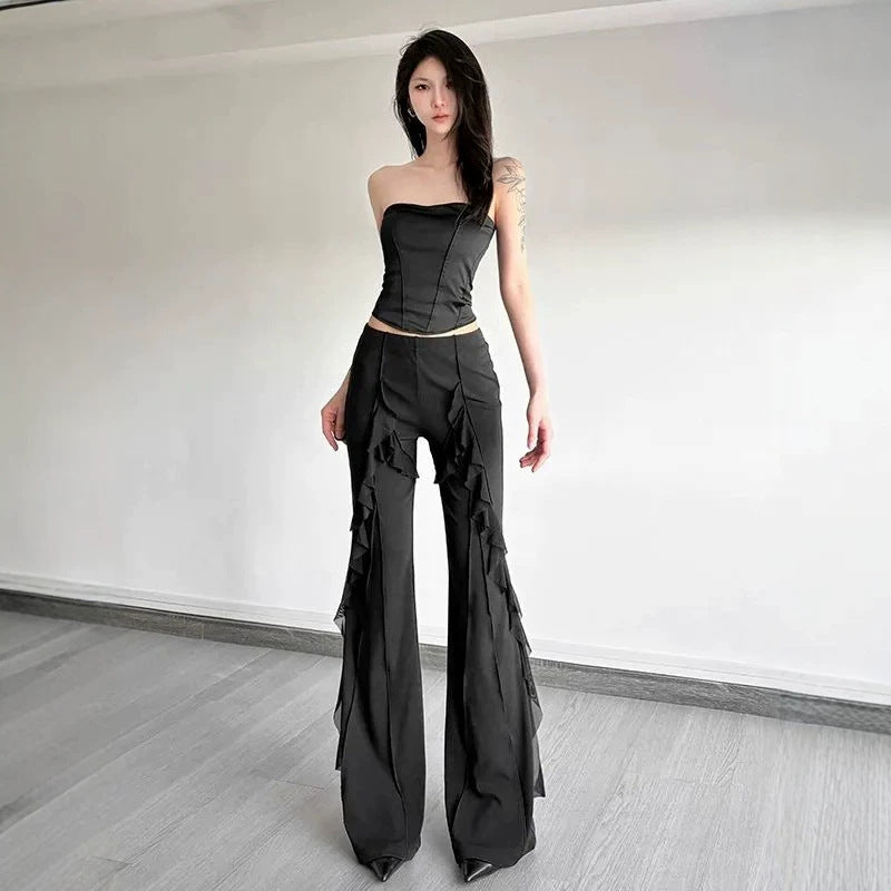 Versatile Solid-color High-waisted Flared Trousers