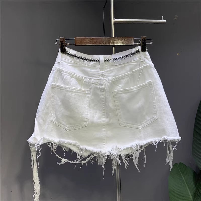 Raw-edged Irregular Denim Skirt