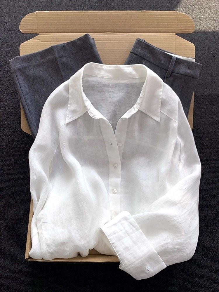 New Solid-color Ramie Blouse For Women