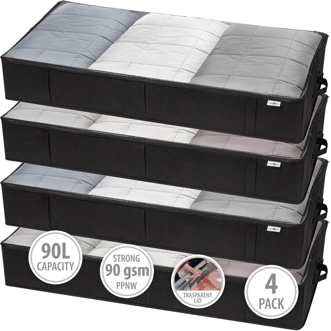 4pack underbed opbergdozen deksels groot under
