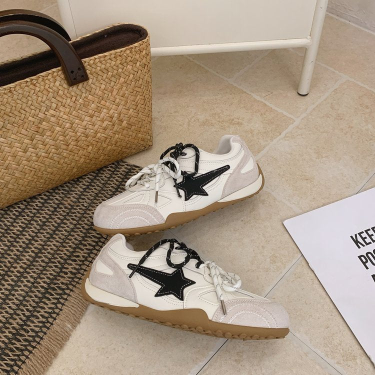 Autumn New Women Breathable Leather Round Toe Sneakers