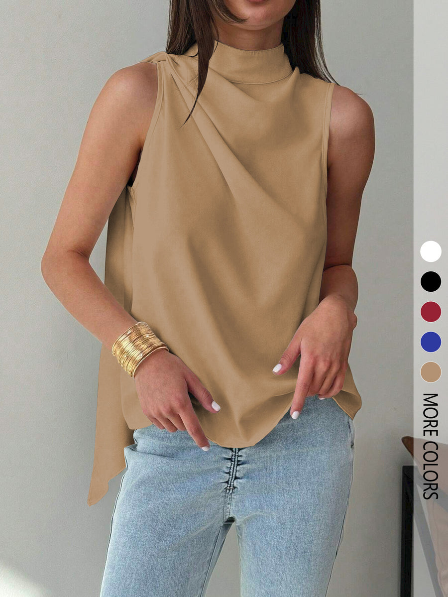 Solid-color Turtleneck Shirt With Ribbon Trim