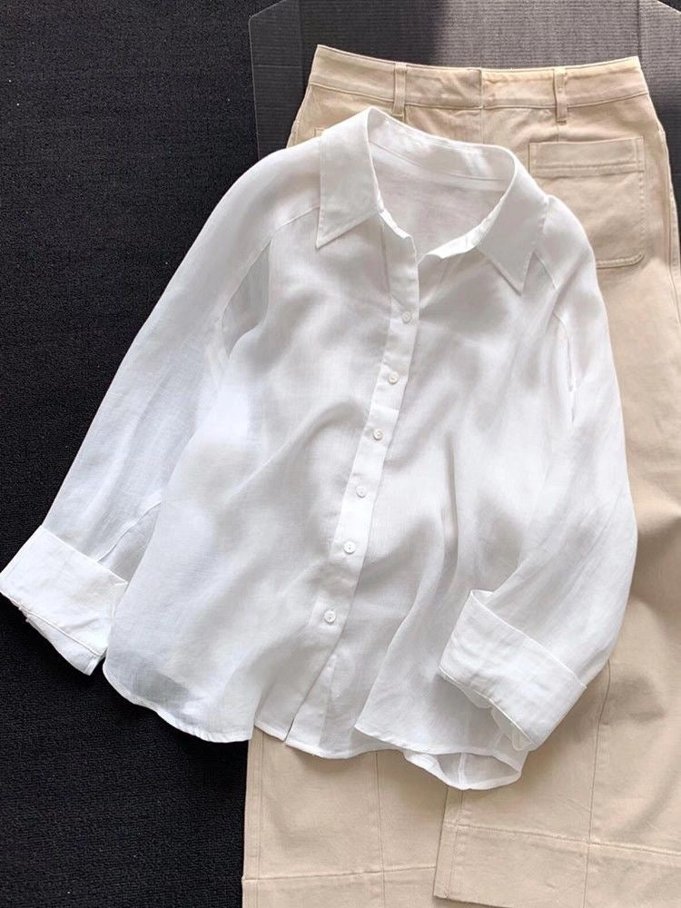 New Solid-color Ramie Blouse For Women