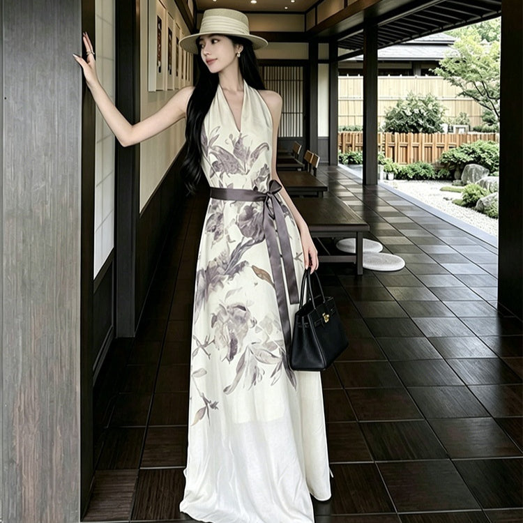 New Chinese-style V-neck Halter-neck Sleeveless Vest Dress