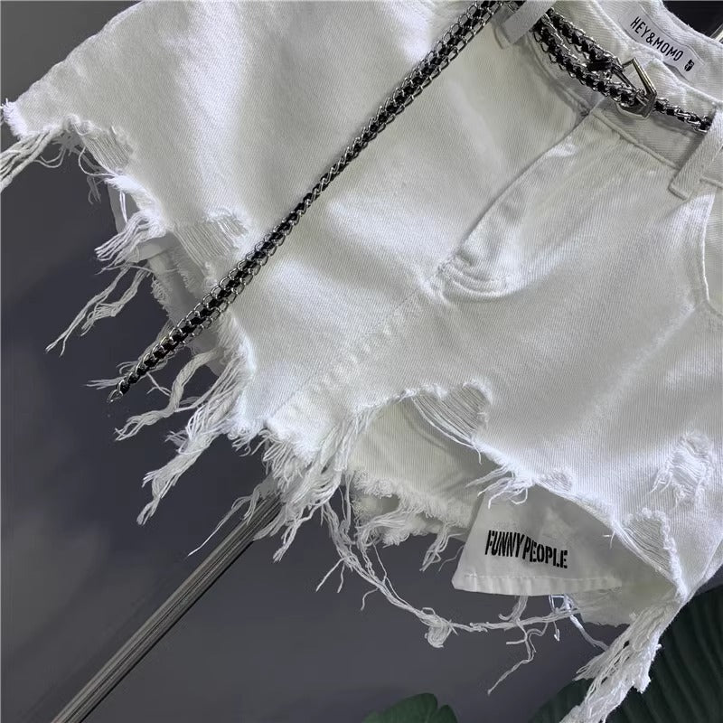 Raw-edged Irregular Denim Skirt