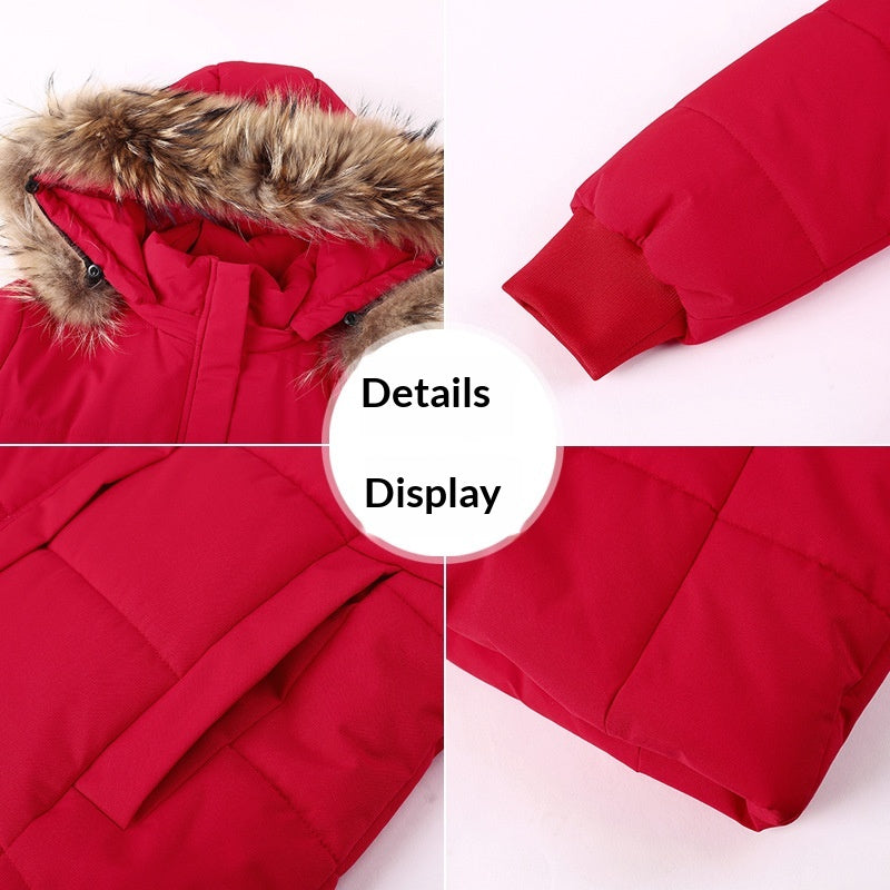 Detachable Hooded Mid-Length Padded Coat With A Big Fur Collar
