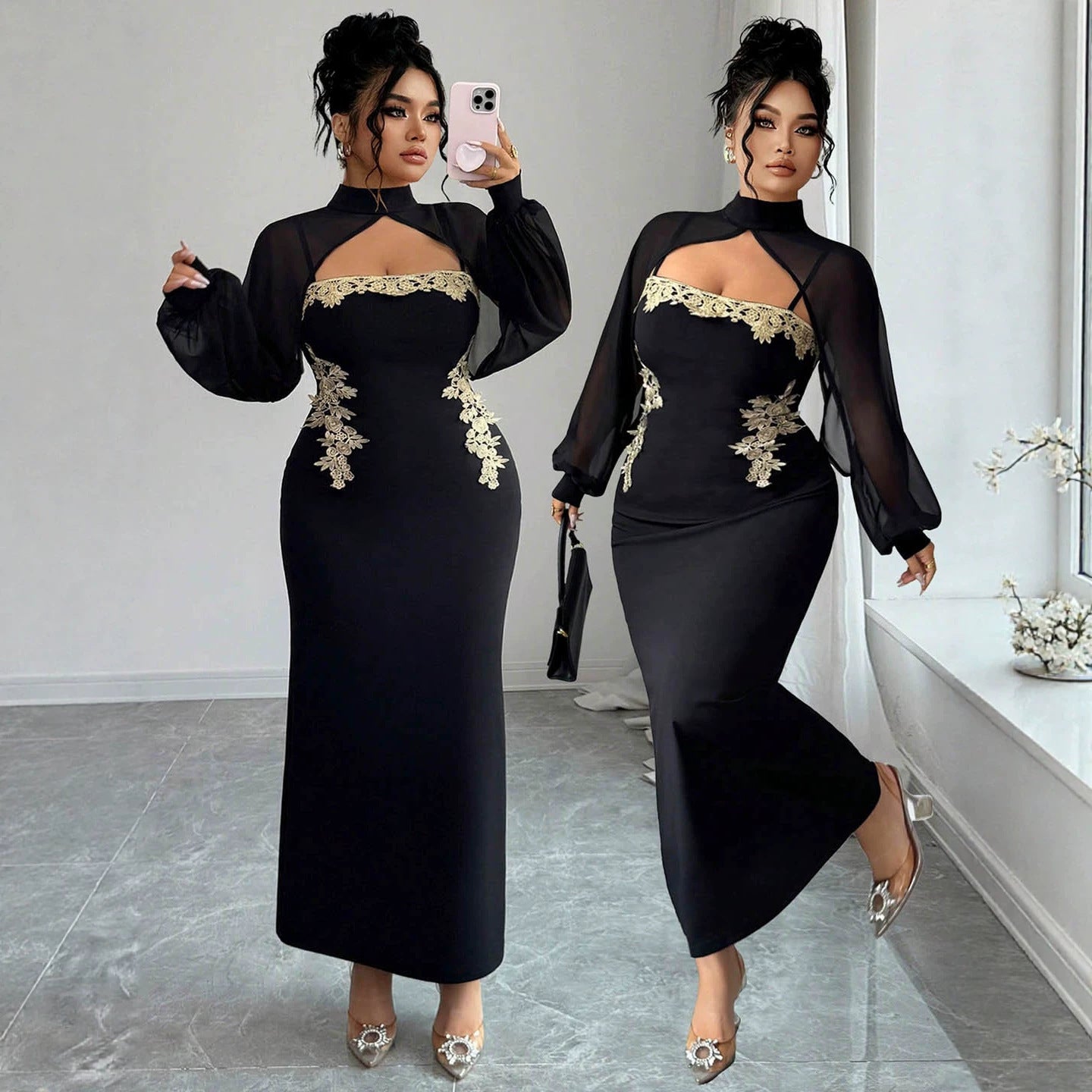Hollow-out Chest Gold-thread Embroidery Waist-cinching Figure-flattering Mermaid Style