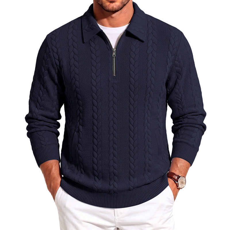 Mens Casual Simple Zippered Long-sleeve Top