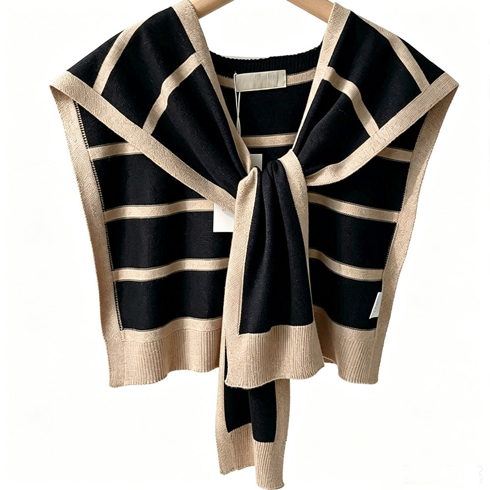 Fashionable Striped Knitted Cape for Women