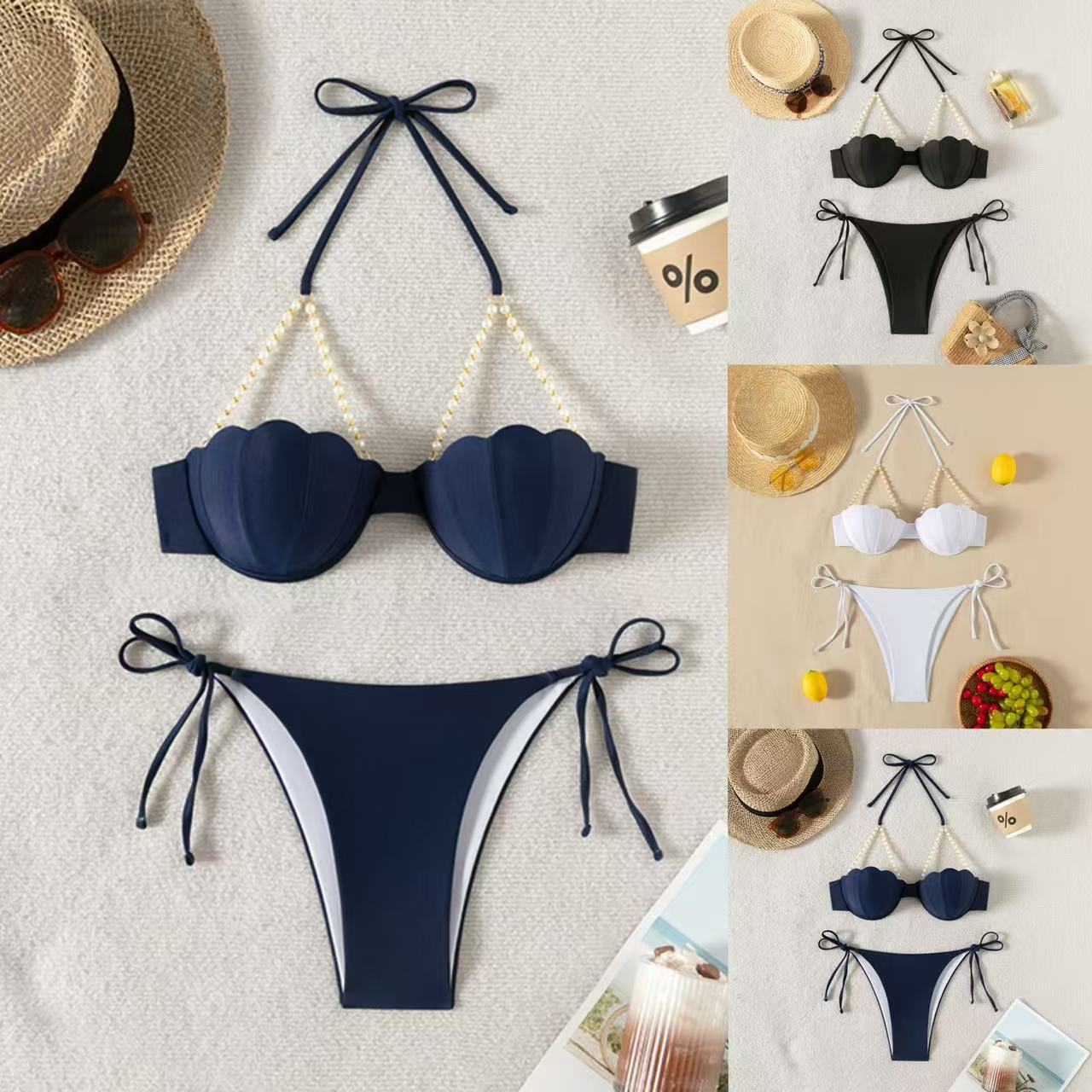 Halter-neck Strap Two-piece Sexy Beach Vacation Shell Bikini