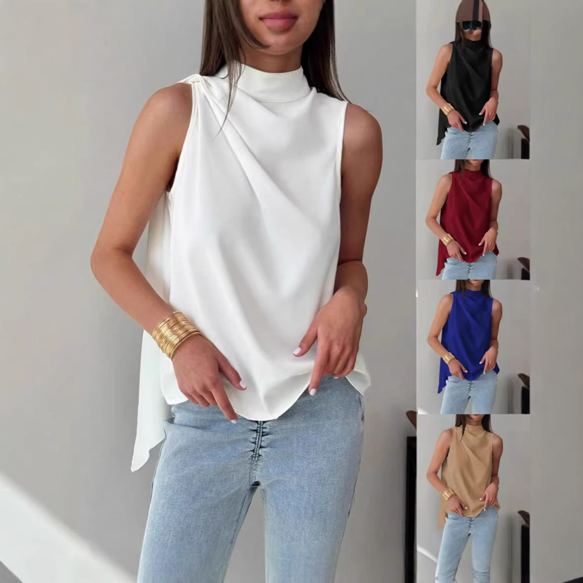 Solid-color Turtleneck Shirt With Ribbon Trim