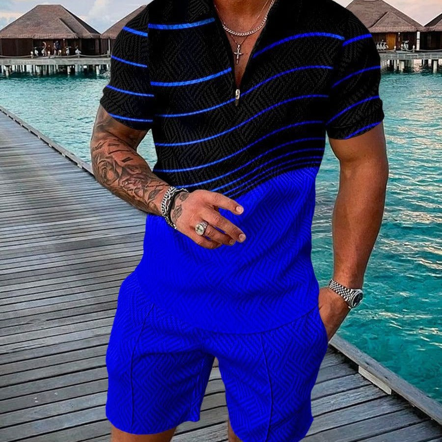 Polo Shirt Suit Men's Casual 3D Printed Polo Shirt Shorts
