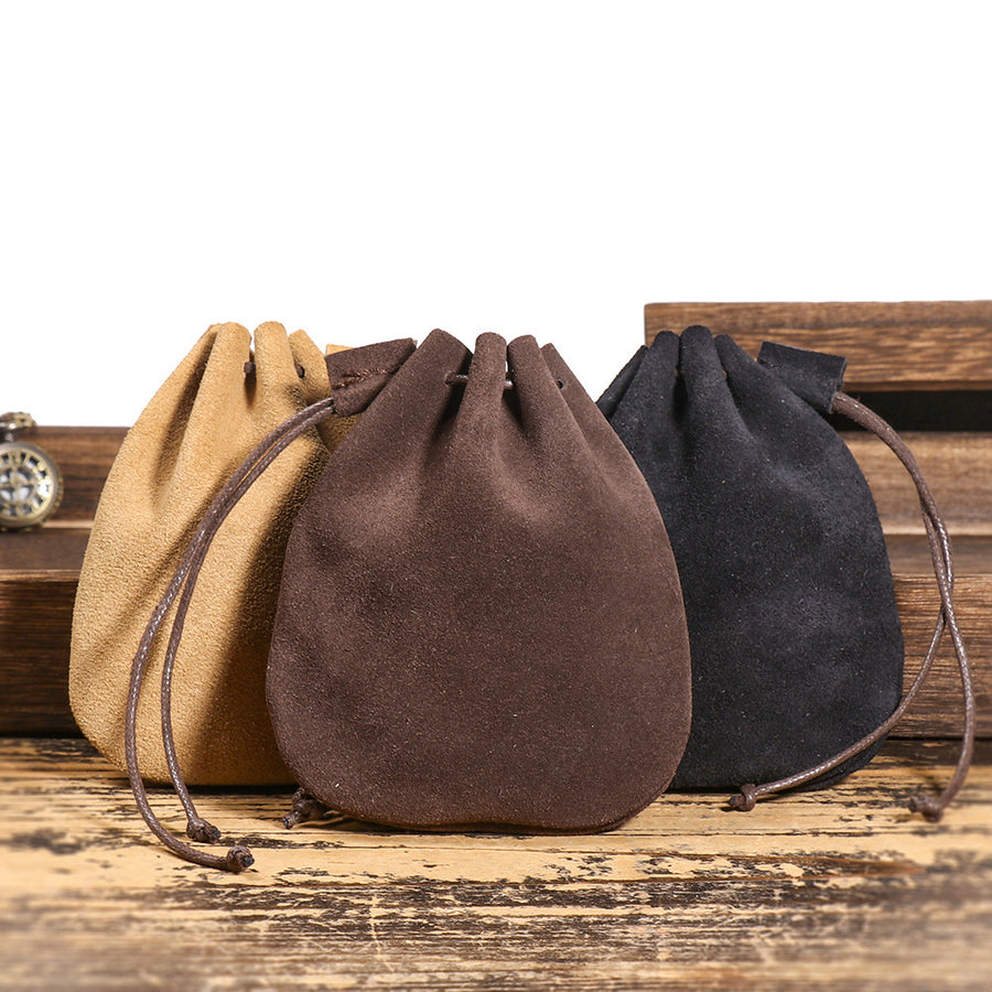 First Layer Cowhide Braided Drawstring Storage Pouch A