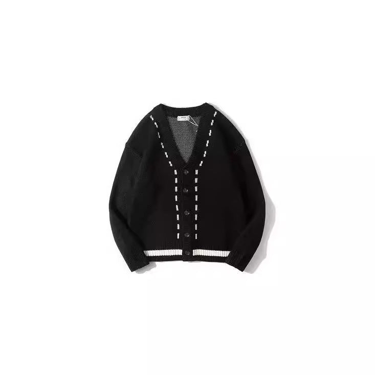 Mens Long-sleeve Cardigan Knit Sweater with V-neck