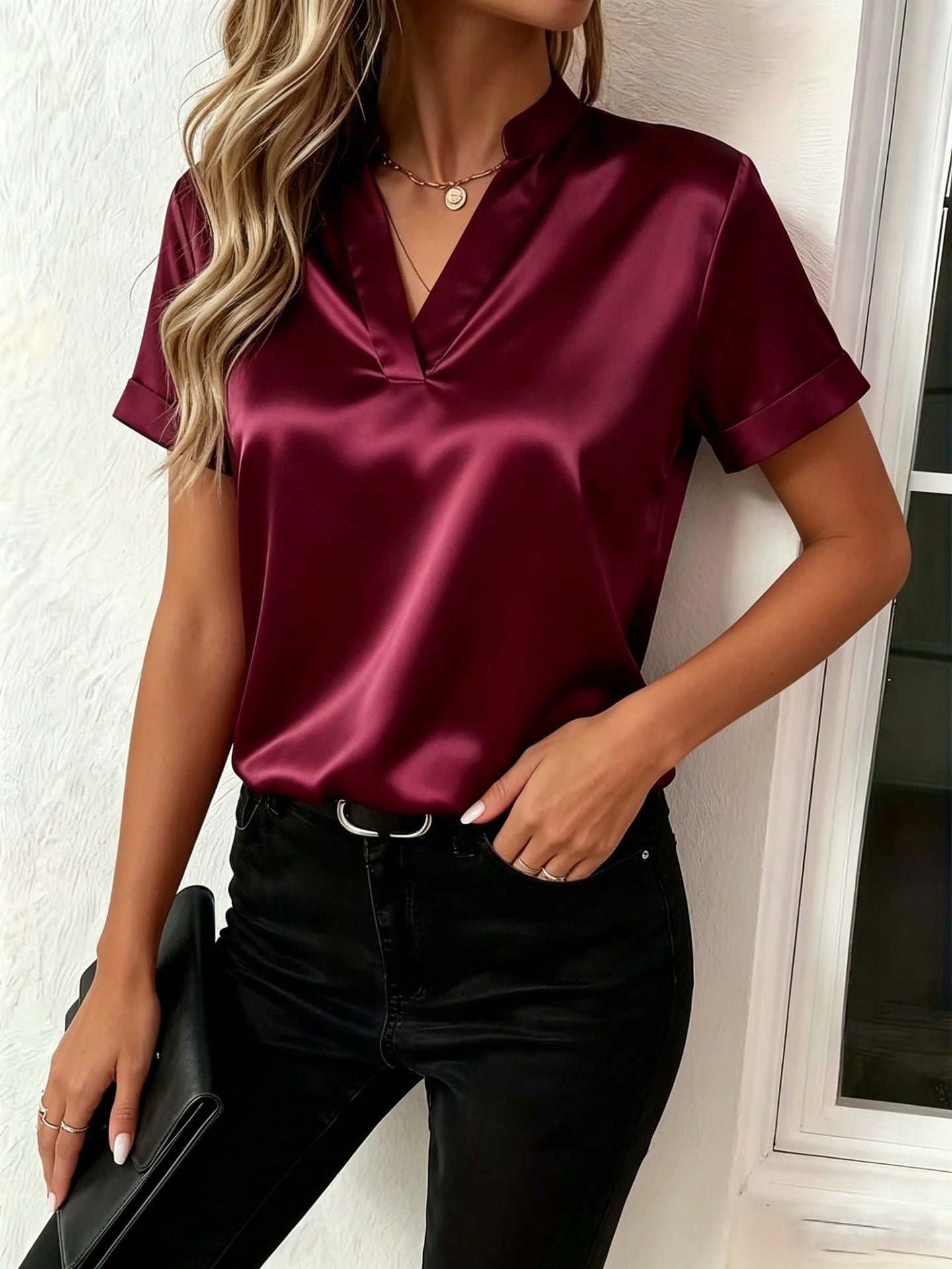 Women's Spring & Summer Blouse, Minimalist Elegant Versatile V-Neck Loose Fit Shirt For Women