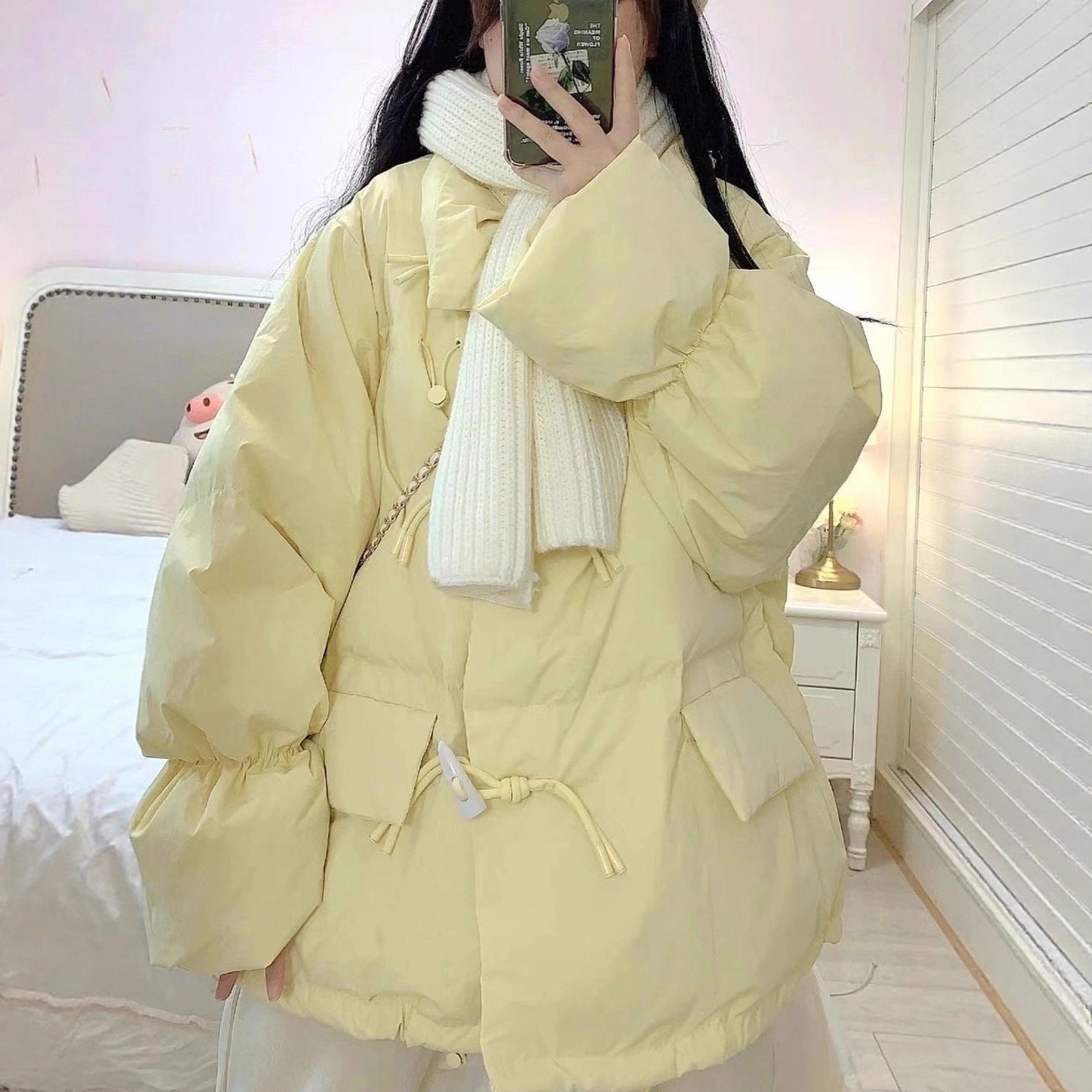 Bullhorn-button Down Cotton-padded Coat Extra-thick Outerwear