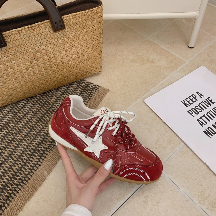 Autumn New Women Breathable Leather Round Toe Sneakers