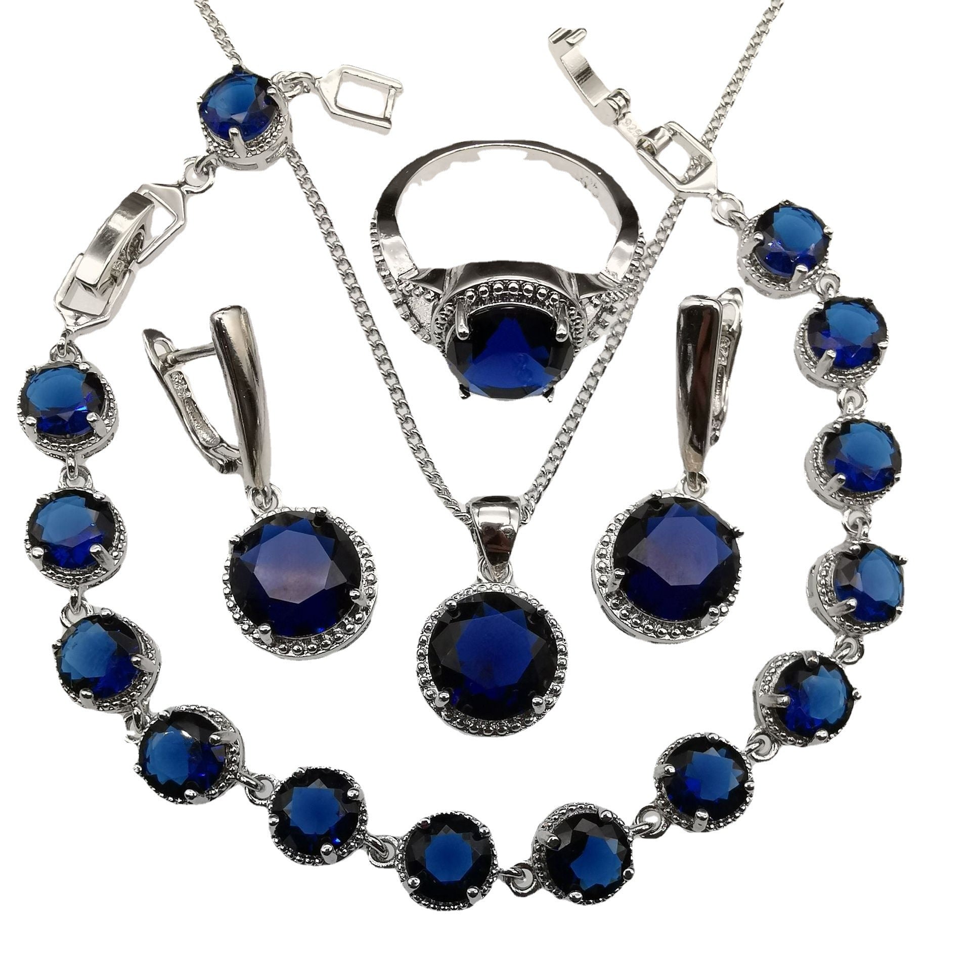 European and American Style Jewelry Round Diamond 4 Pcs Set