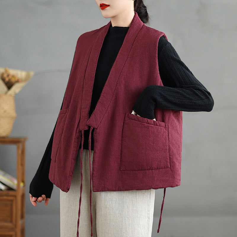 Retro Lace-up Boat-neck Waistcoat for Women
