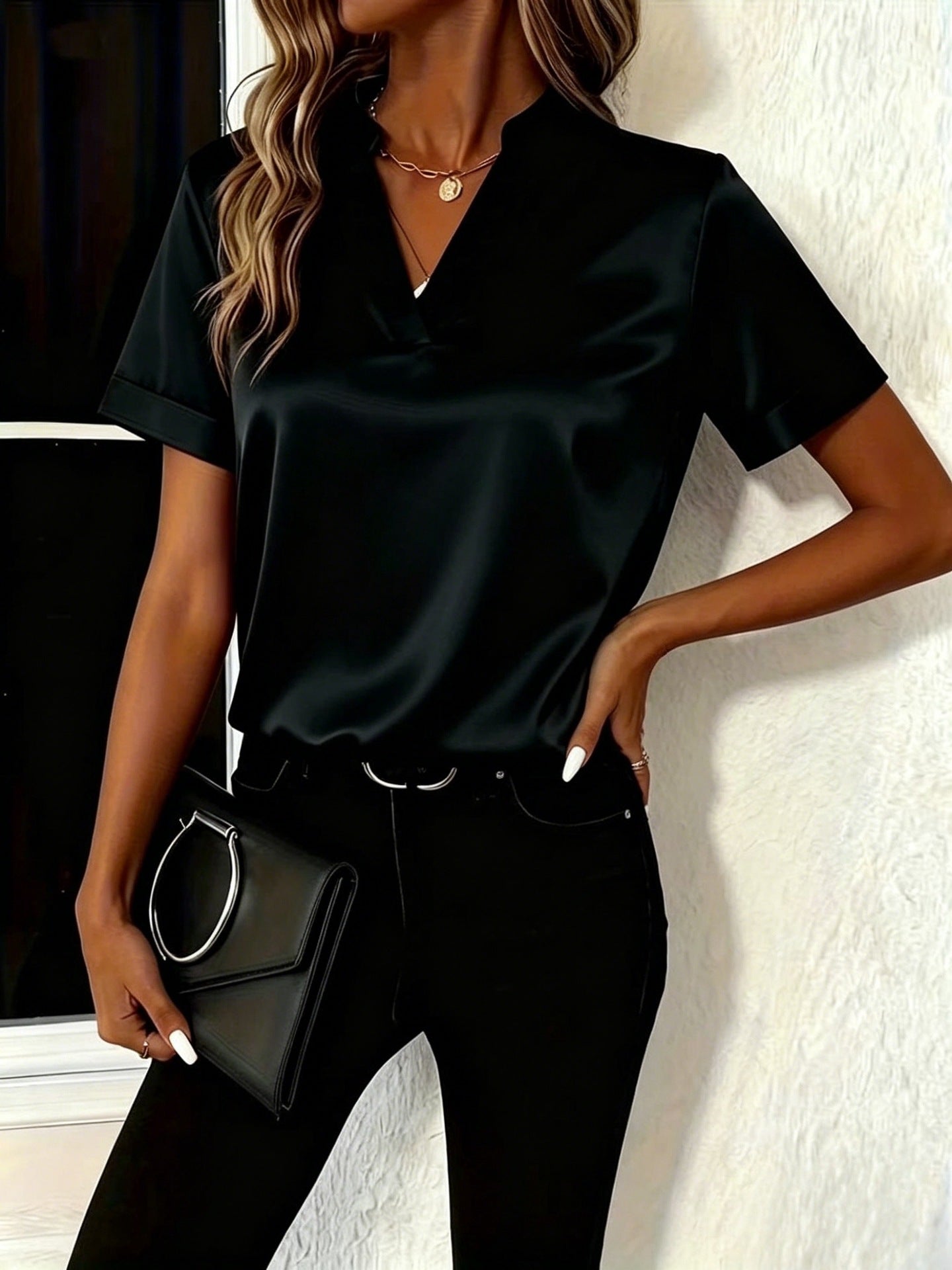 Women's Spring & Summer Blouse, Minimalist Elegant Versatile V-Neck Loose Fit Shirt For Women