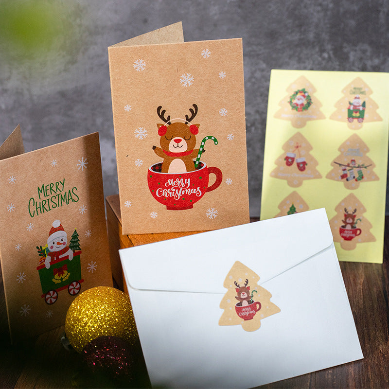 Kraft Paper Christmas Blessing Card Message Envelope Sticker