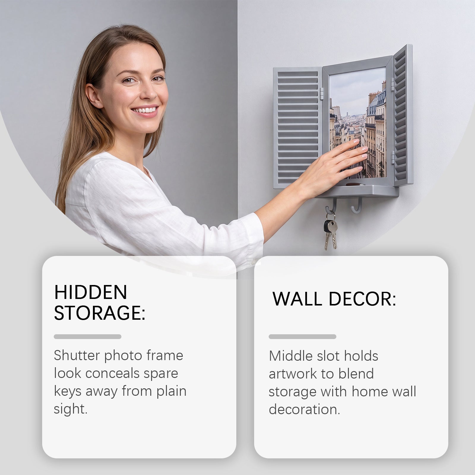 Hoexe wandmontage photo frame sleutel houder gray