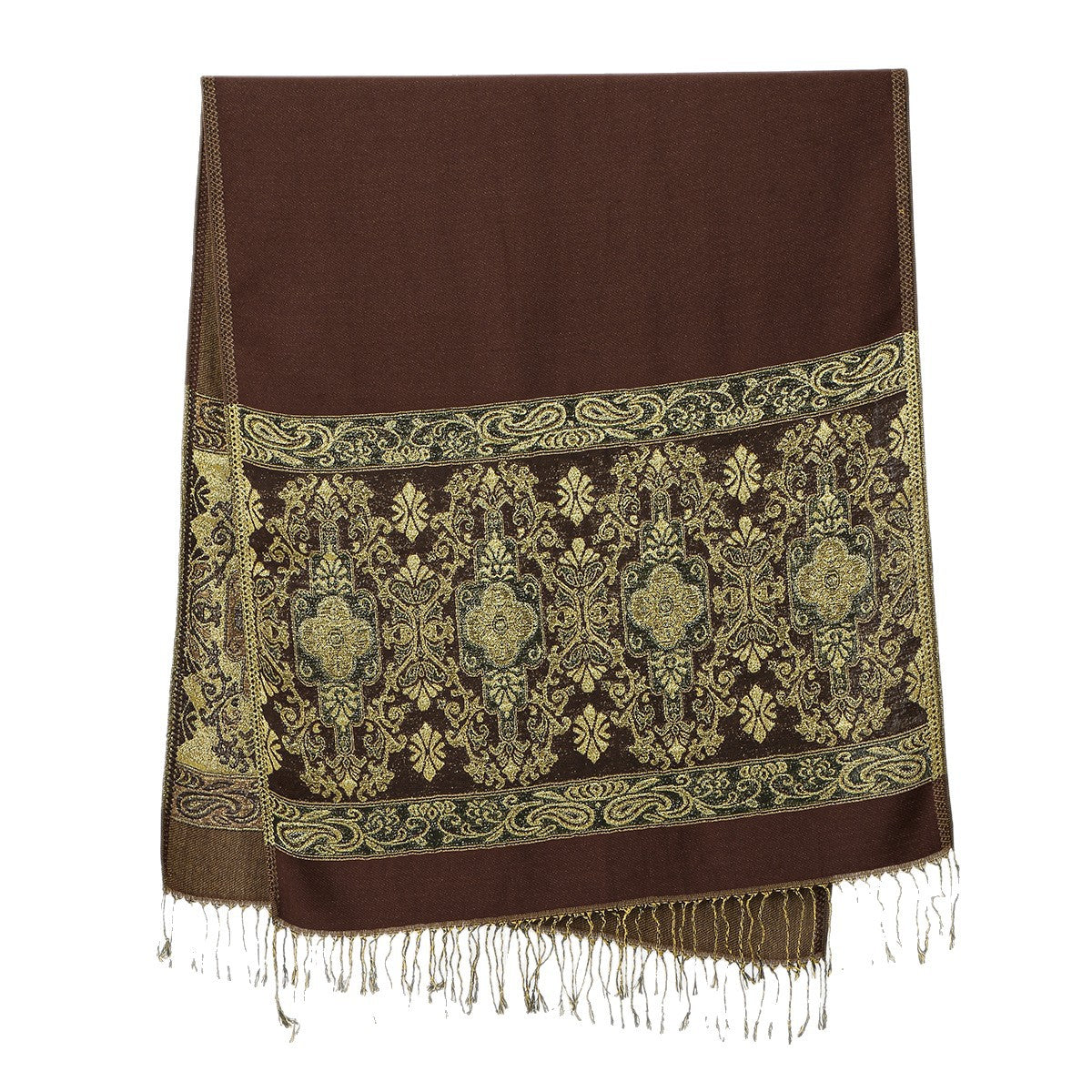 Bohemian-style Cashew-print Long Scarf With Tassels