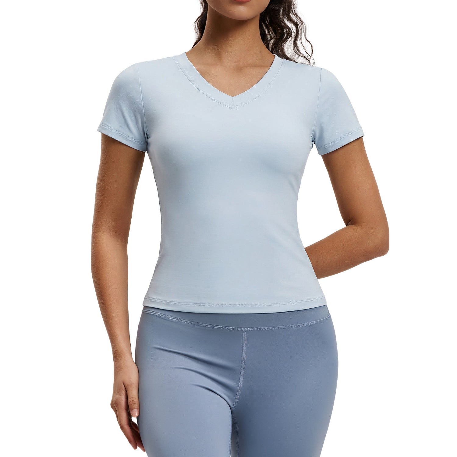 Peach Basic V-neck Short Sleeve Sports Top