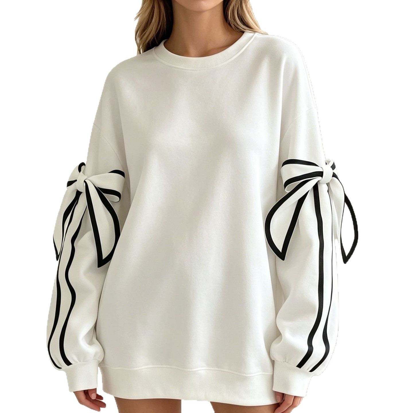 Fashion Casual Bow Round Neck Long Sleeve Sweater For Women