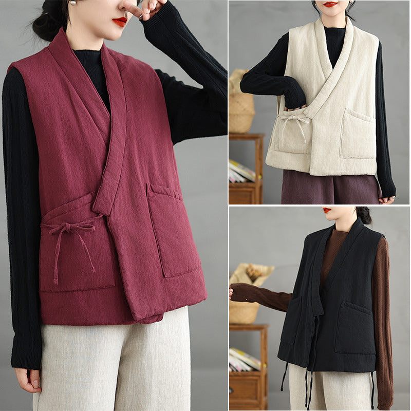 Retro Lace-up Boat-neck Waistcoat for Women