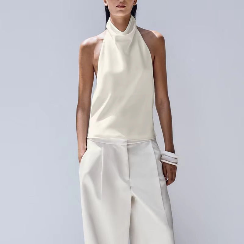 Halterneck Sleeveless Backless Slim-Fit Vest Top Strappy Top