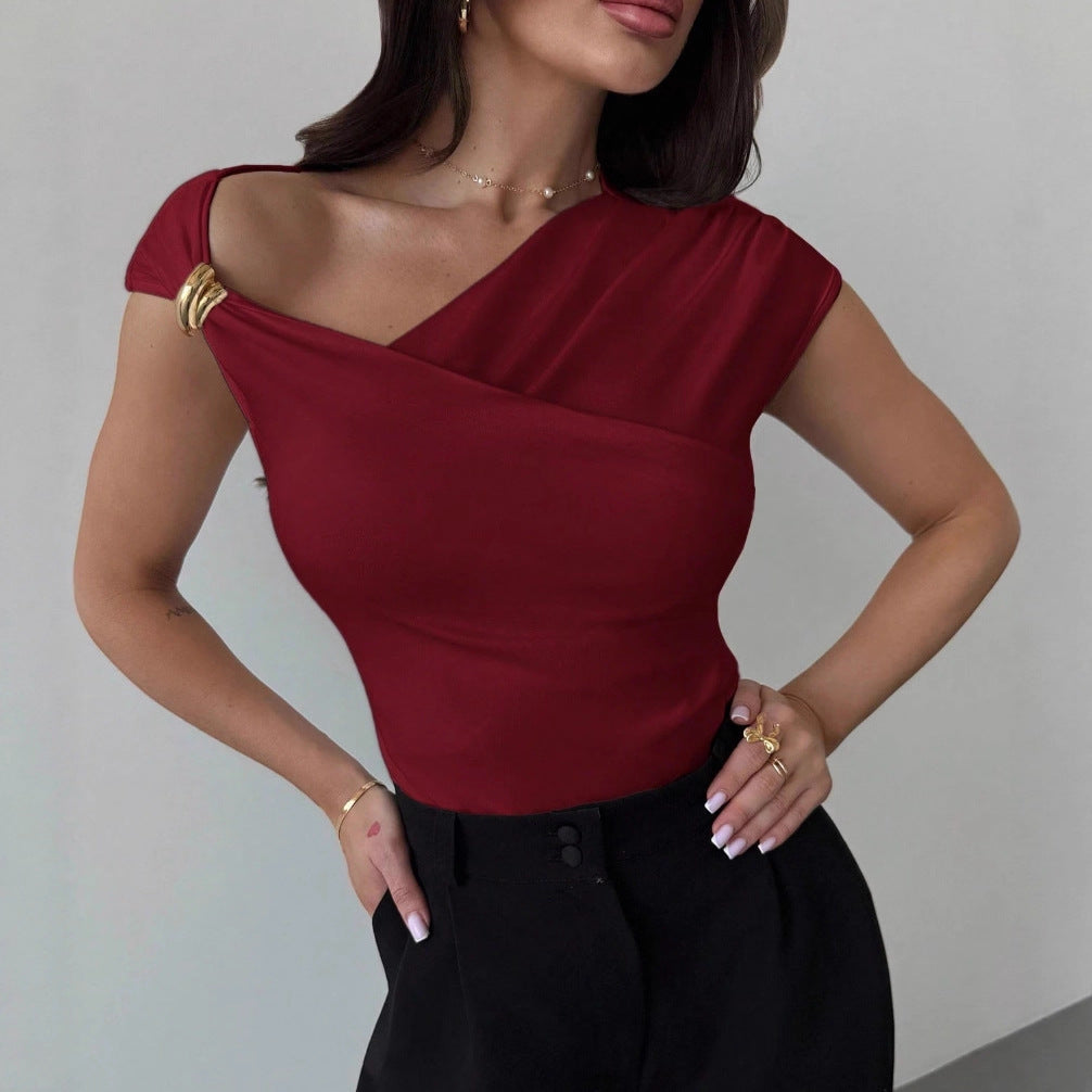 Off-shoulder Short-sleeve Tops For Europe And America