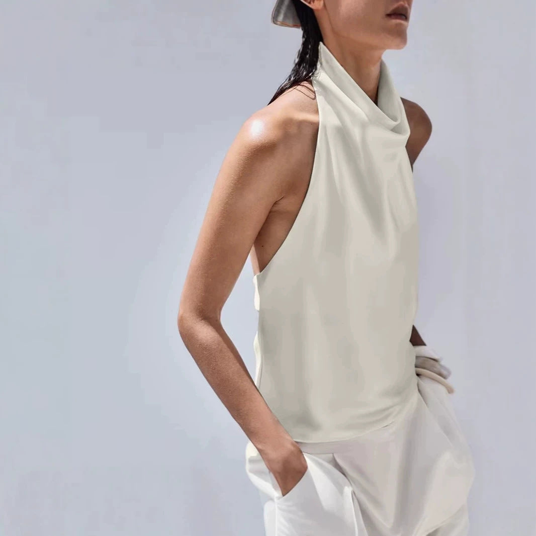 Halterneck Sleeveless Backless Slim-Fit Vest Top Strappy Top