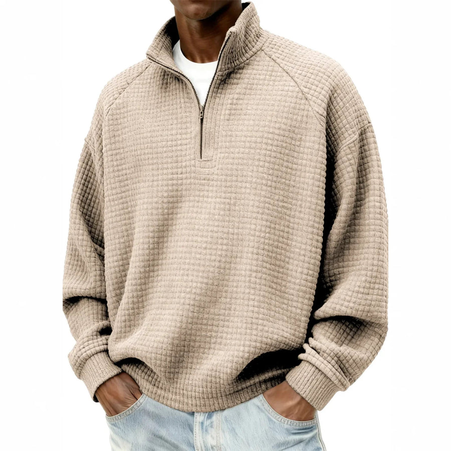 Retro Zipped Small-check Casual Stand-collar Long-sleeve Mens