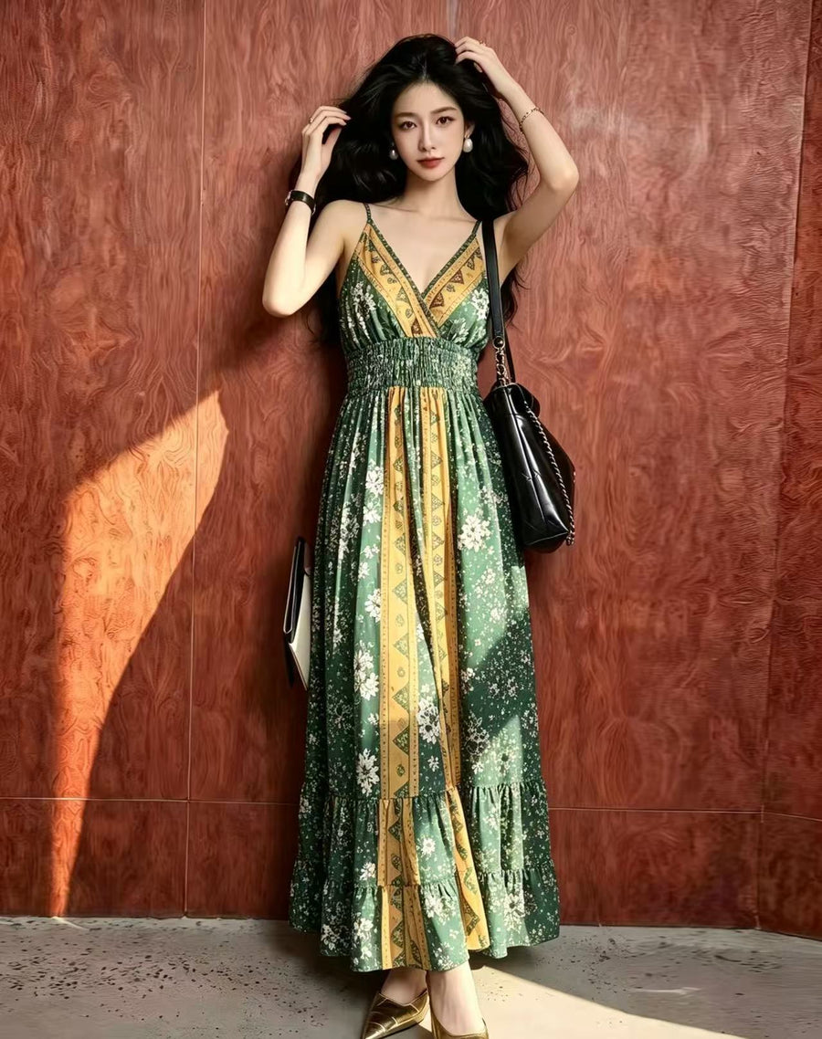 Women's Bohemian V-neck Strap Dress