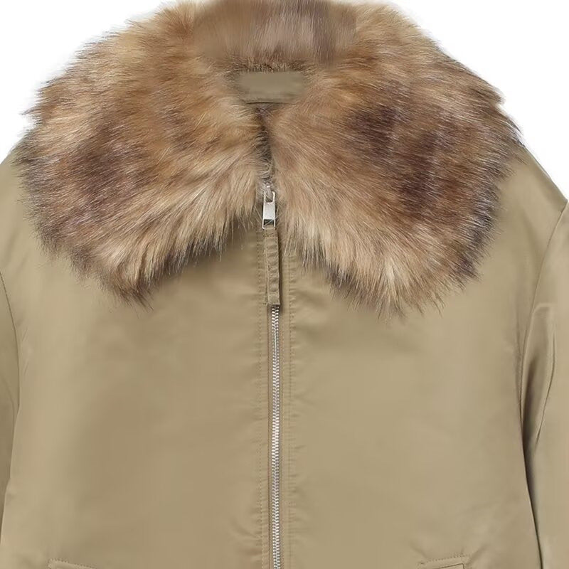 Women's Simple Detachable Fur Collar Cotton Coat
