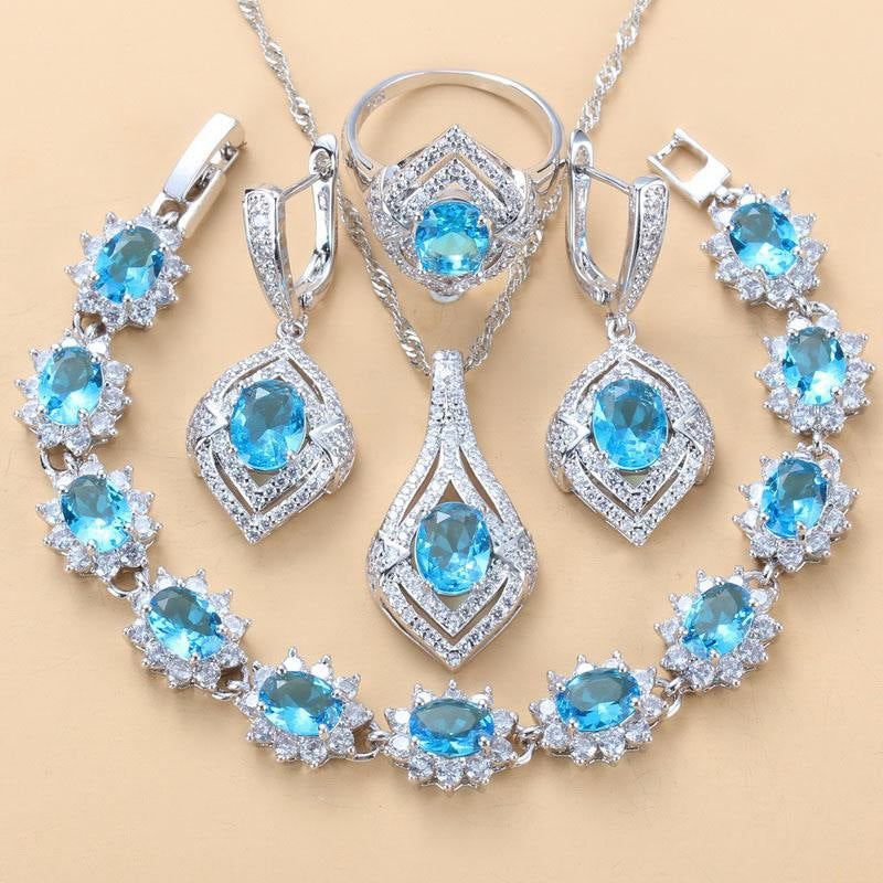 Inlaid Gemstone Pendant Earrings Necklace and Ring for Women