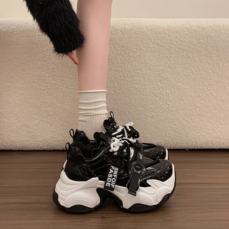 Women Platform Chunky Sneakers Lace Up High Heel Dad Shoes
