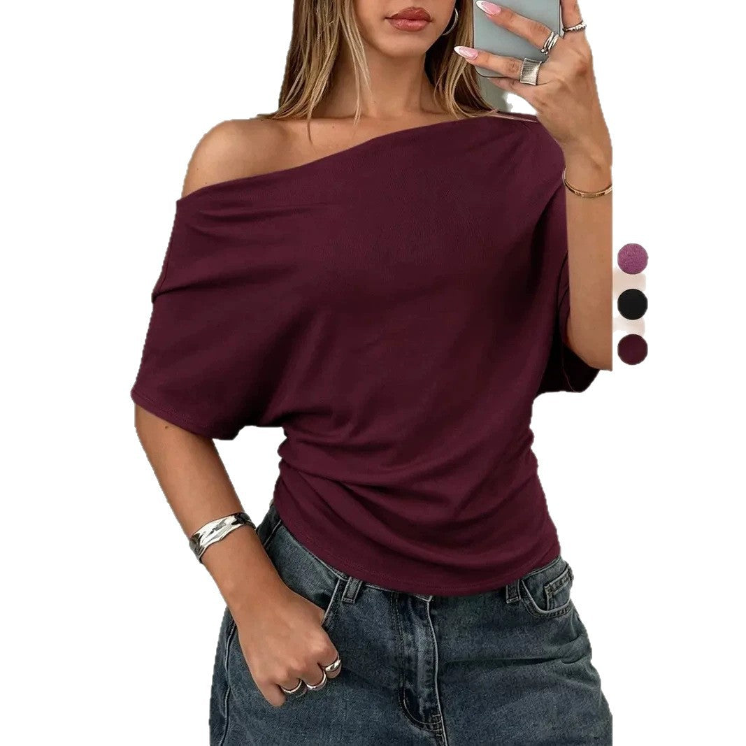 Womens T-shirt With A Slash Neck And Batwing Sleeves