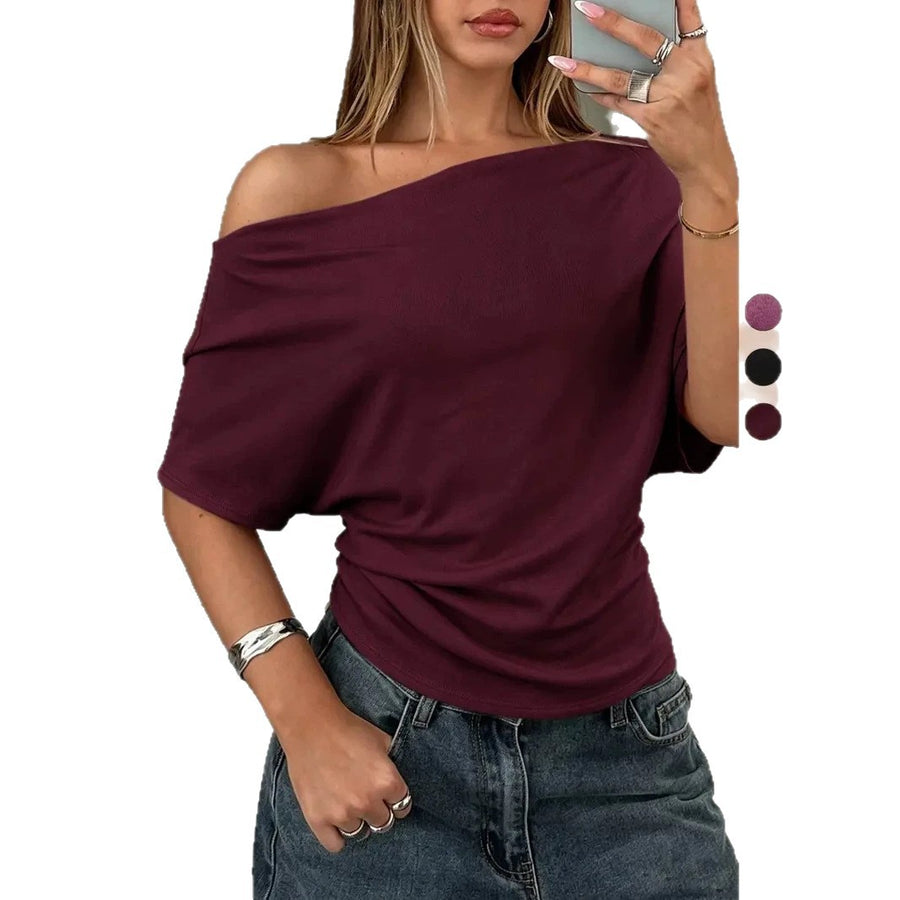 Womens T-shirt With A Slash Neck And Batwing Sleeves