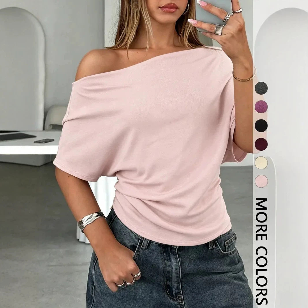 Womens T-shirt With A Slash Neck And Batwing Sleeves