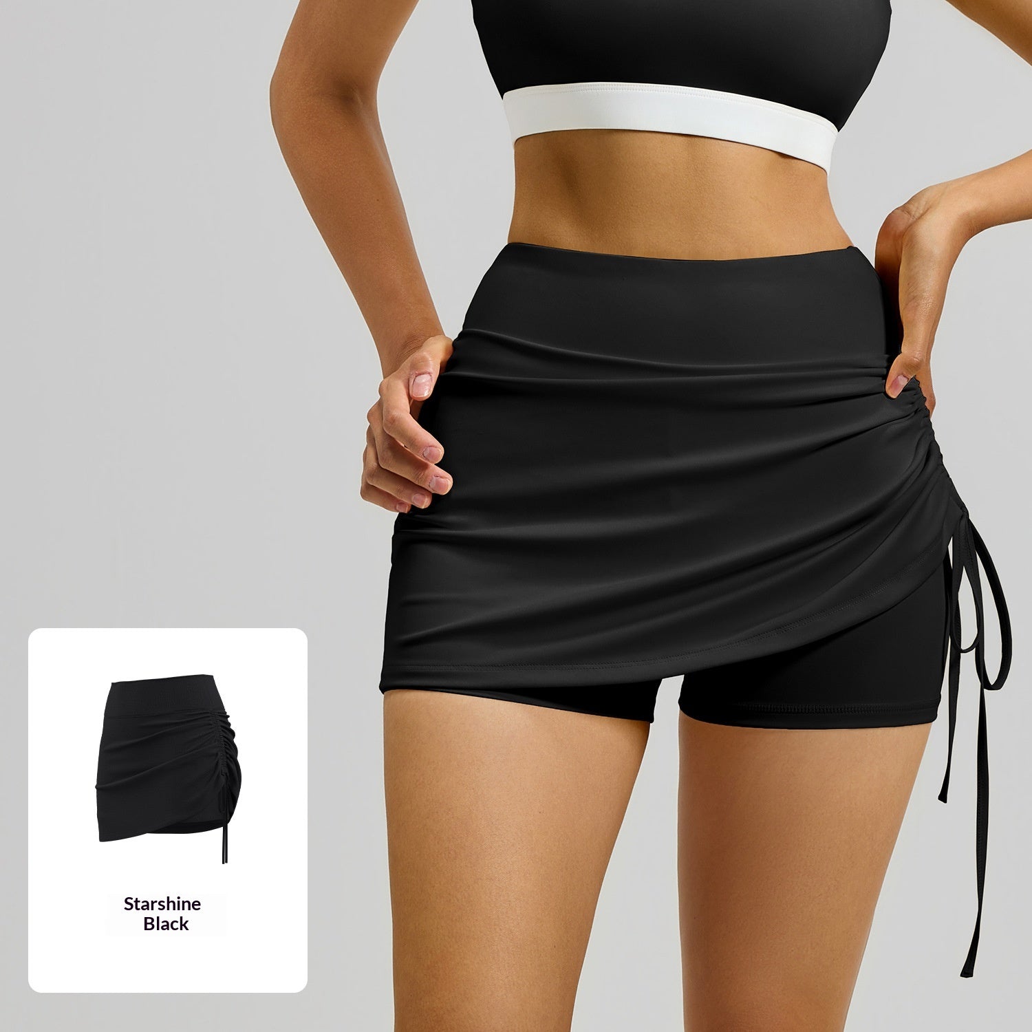 Womens Solid-color High-waisted Ruched Sports Skirt